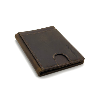 Merwin Vertical Bifold RFID Blocking Slim Quick Access Pull Tab Wallet Cowboy Brown